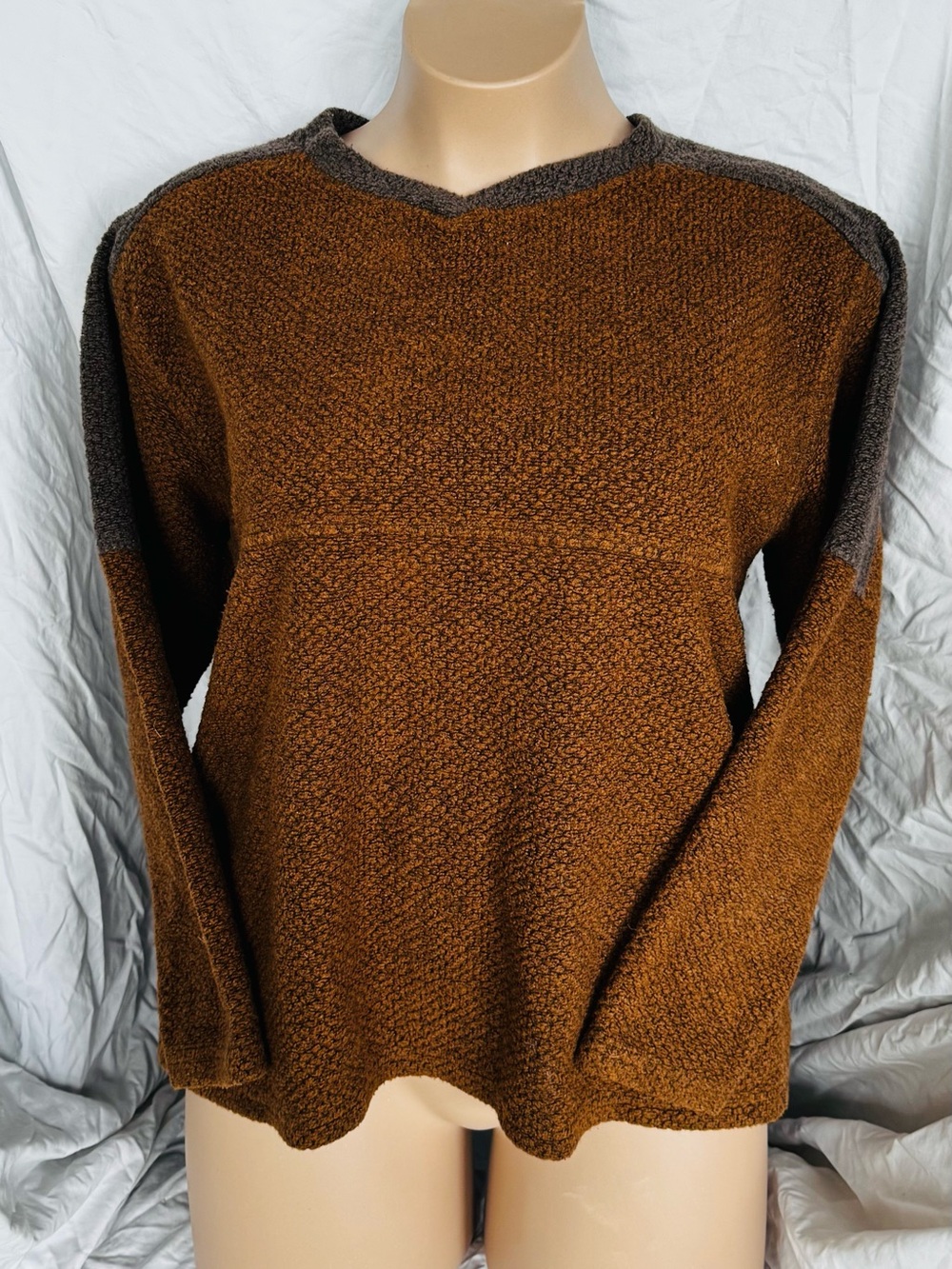 Men's Textured Wool Blend Sweater - Brown/Tan